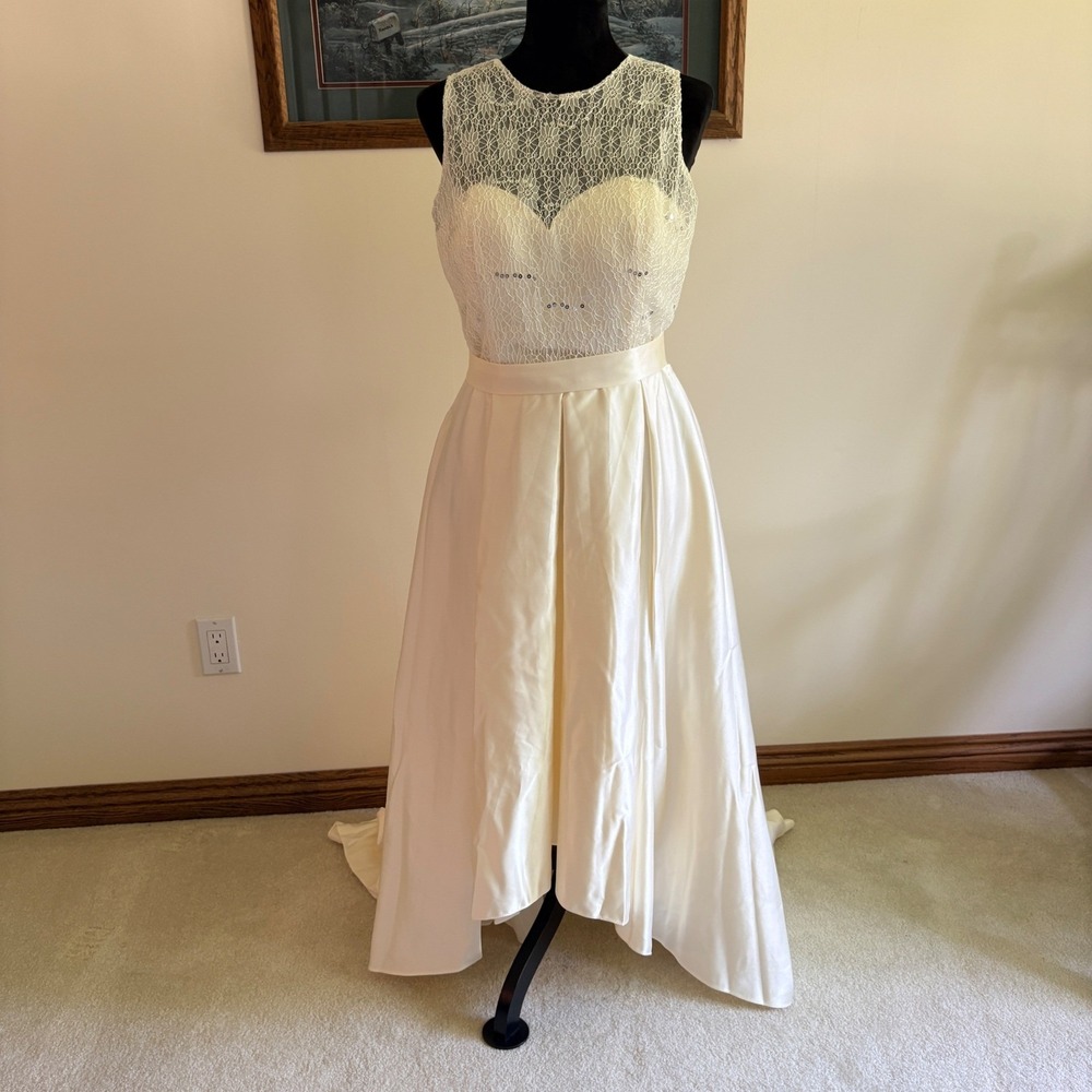 Unbranded Ivory Lace Sequin High Low Wedding Dress Formal Gown Womens Size 14